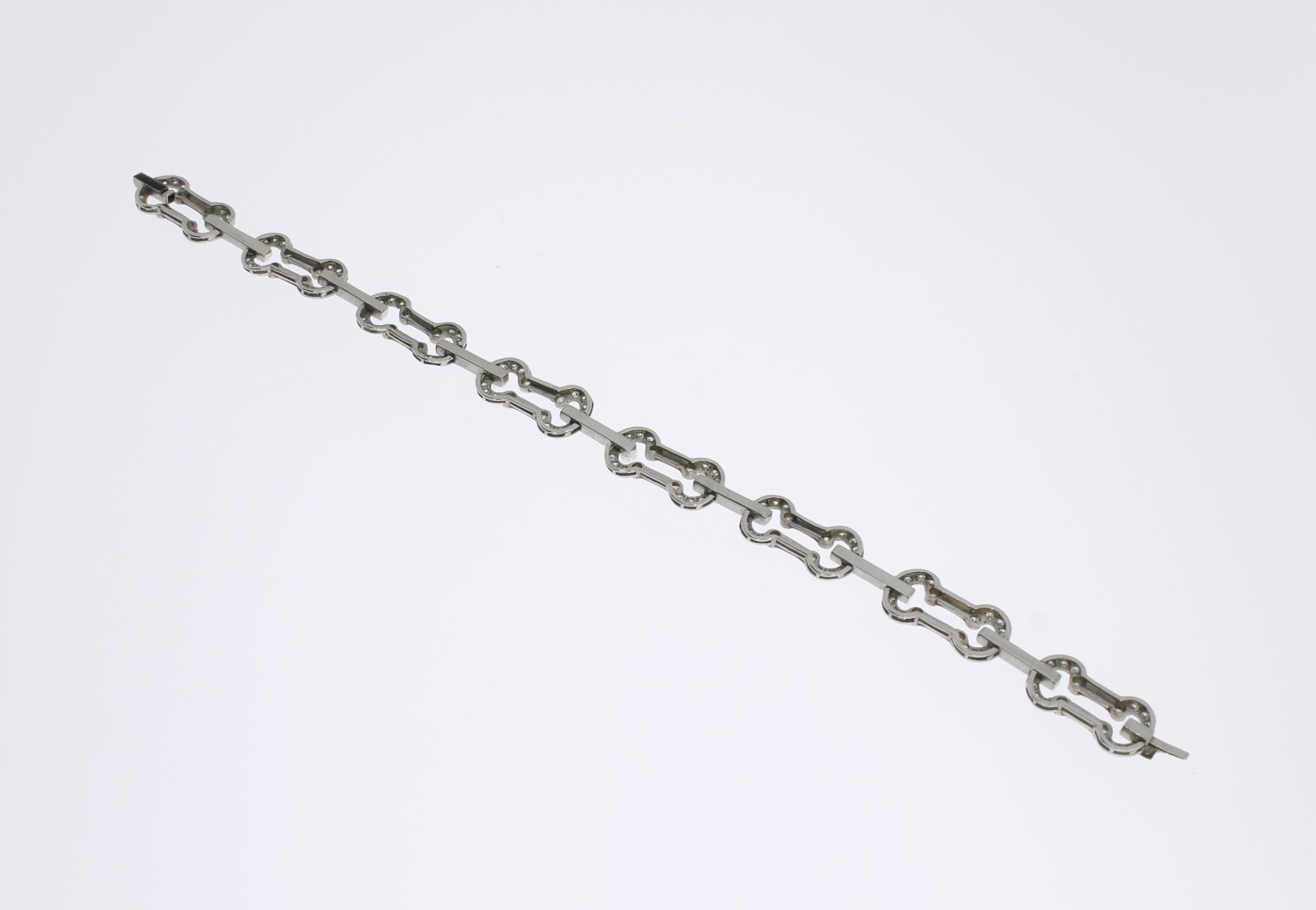 Art Deco Enamel Diamond Platinum Link Bracelet In Excellent Condition For Sale In Berlin, DE