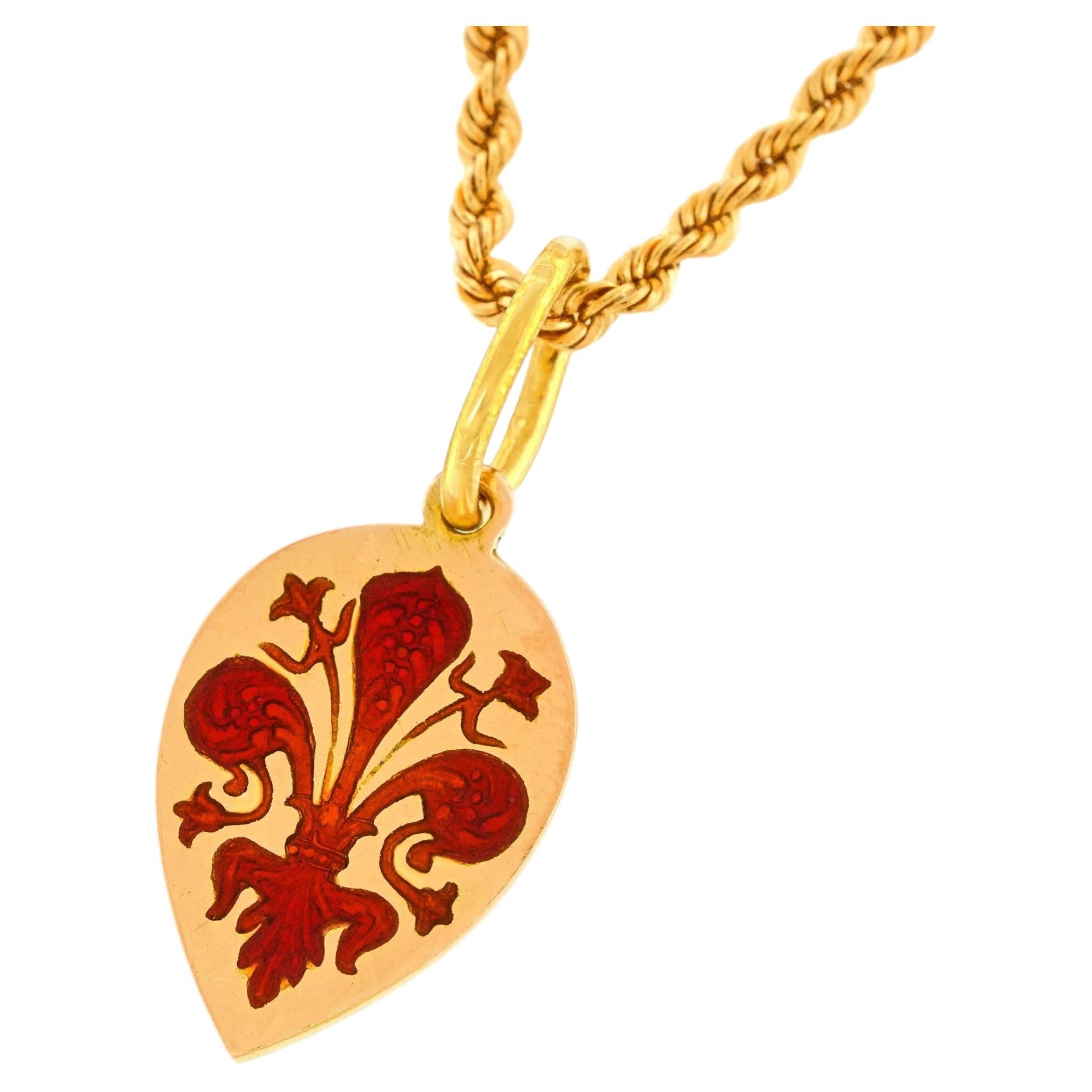 Art Deco Enamel Fleur De Lis Pendant For Sale