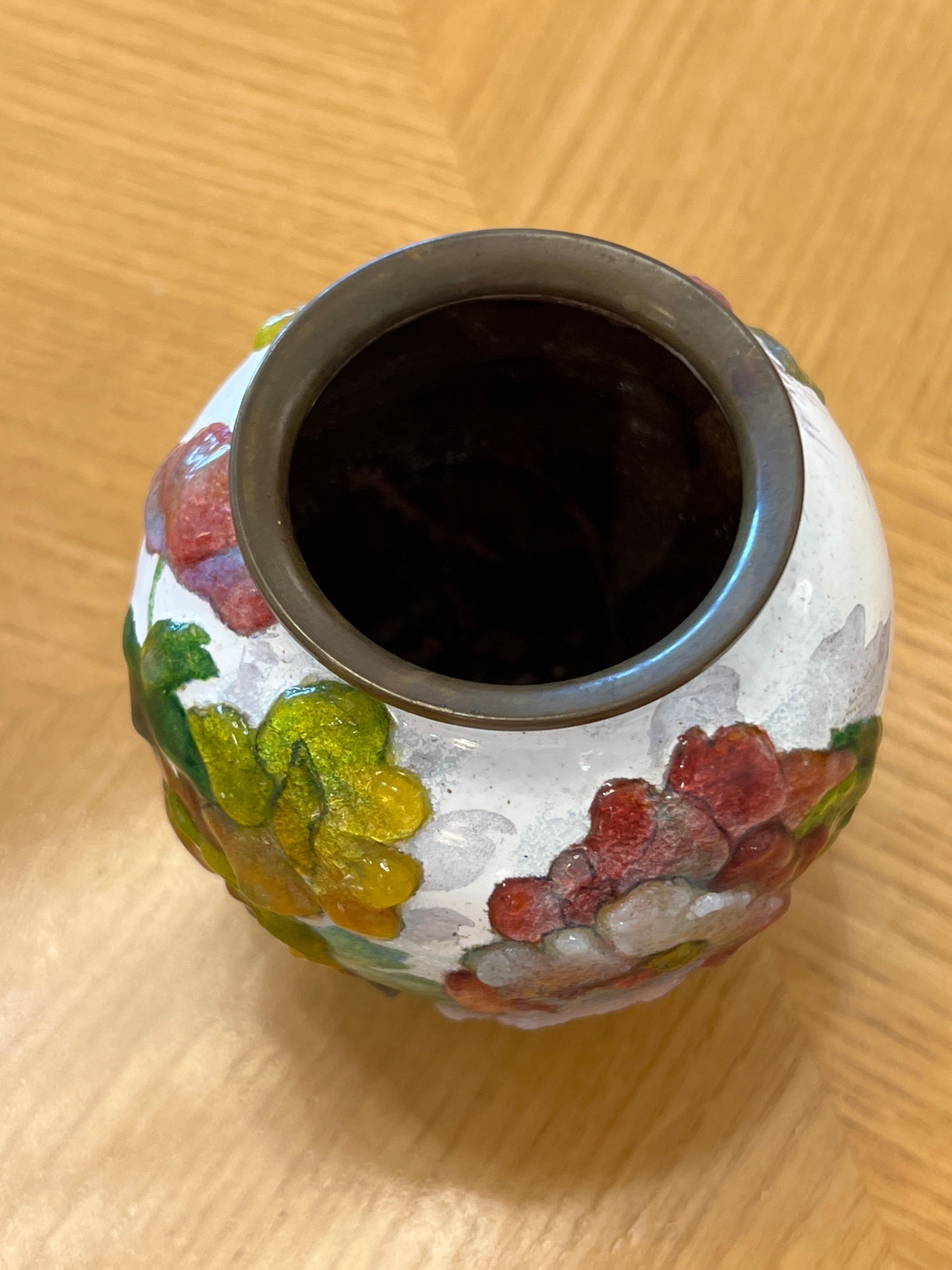 Art Deco Enamel Floral Vase by Camille Fauré In Good Condition For Sale In Miami, FL