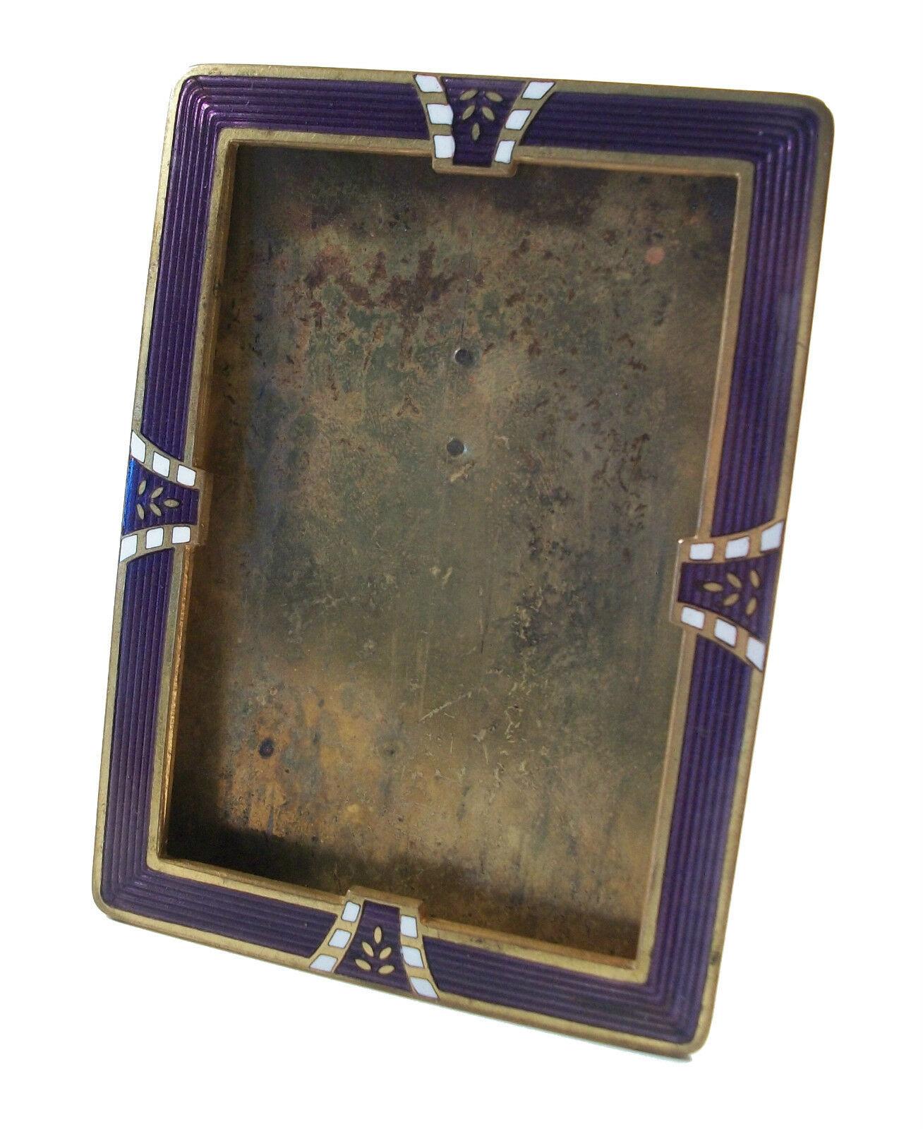 European Art Deco Enamel & Gilt Brass Picture Frame, Continental, Early 20th Century For Sale