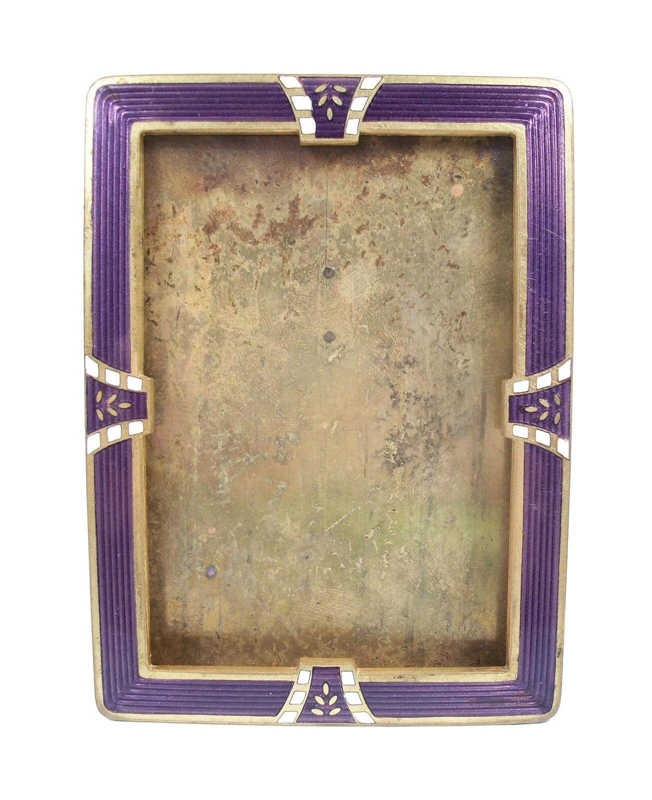 Hand-Crafted Art Deco Enamel & Gilt Brass Picture Frame, Continental, Early 20th Century For Sale