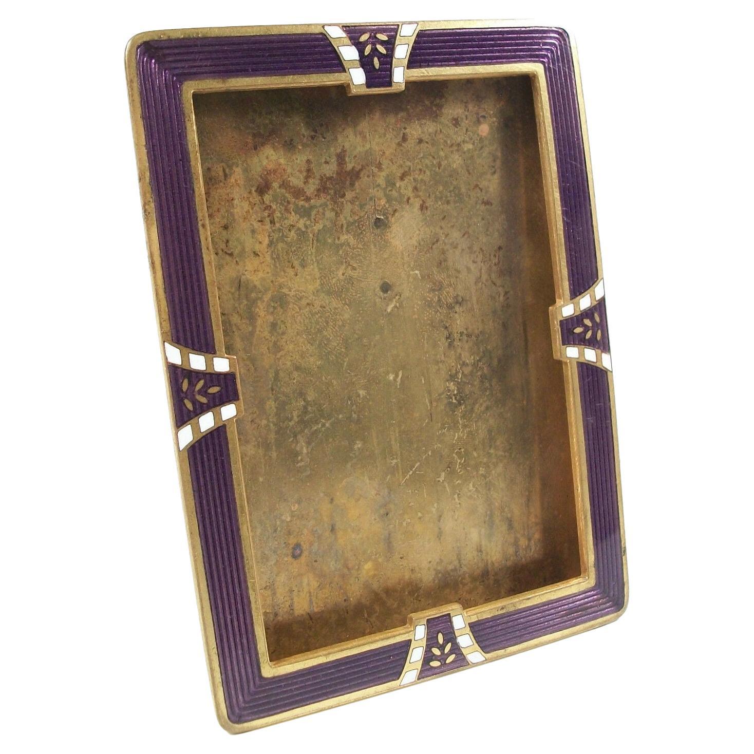 Art Deco Enamel & Gilt Brass Picture Frame, Continental, Early 20th Century For Sale