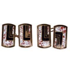 Vintage Art Deco Enamel 
Gilt Metal Chain Cufflinks, c1930