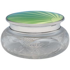 Art Deco Enamel Glass & Sterling Silver Dressing Table Box by Albert Carter 1934