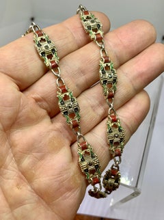 Art Deco Enamel Marcasite Silver Necklace Chain Rare 1920 Red Green Black Enamel
