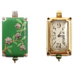 Art Deco enamel pendant watch in 18 karat yellow gold and platinum