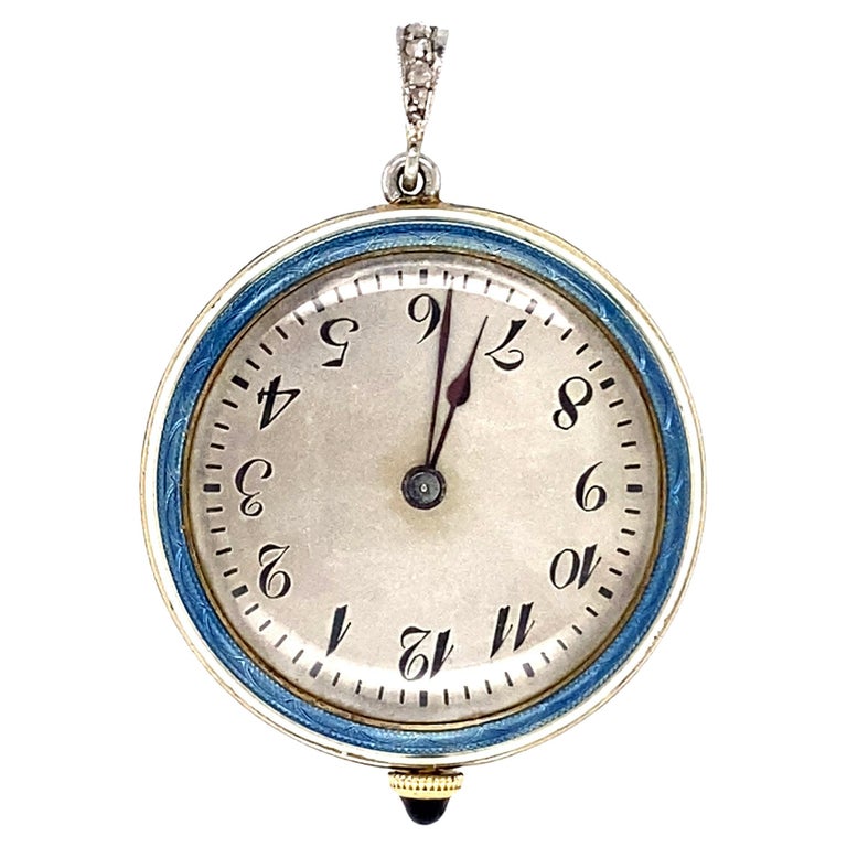 Art Deco Enamel Platinum Lapel Watch Pendant at 1stDibs