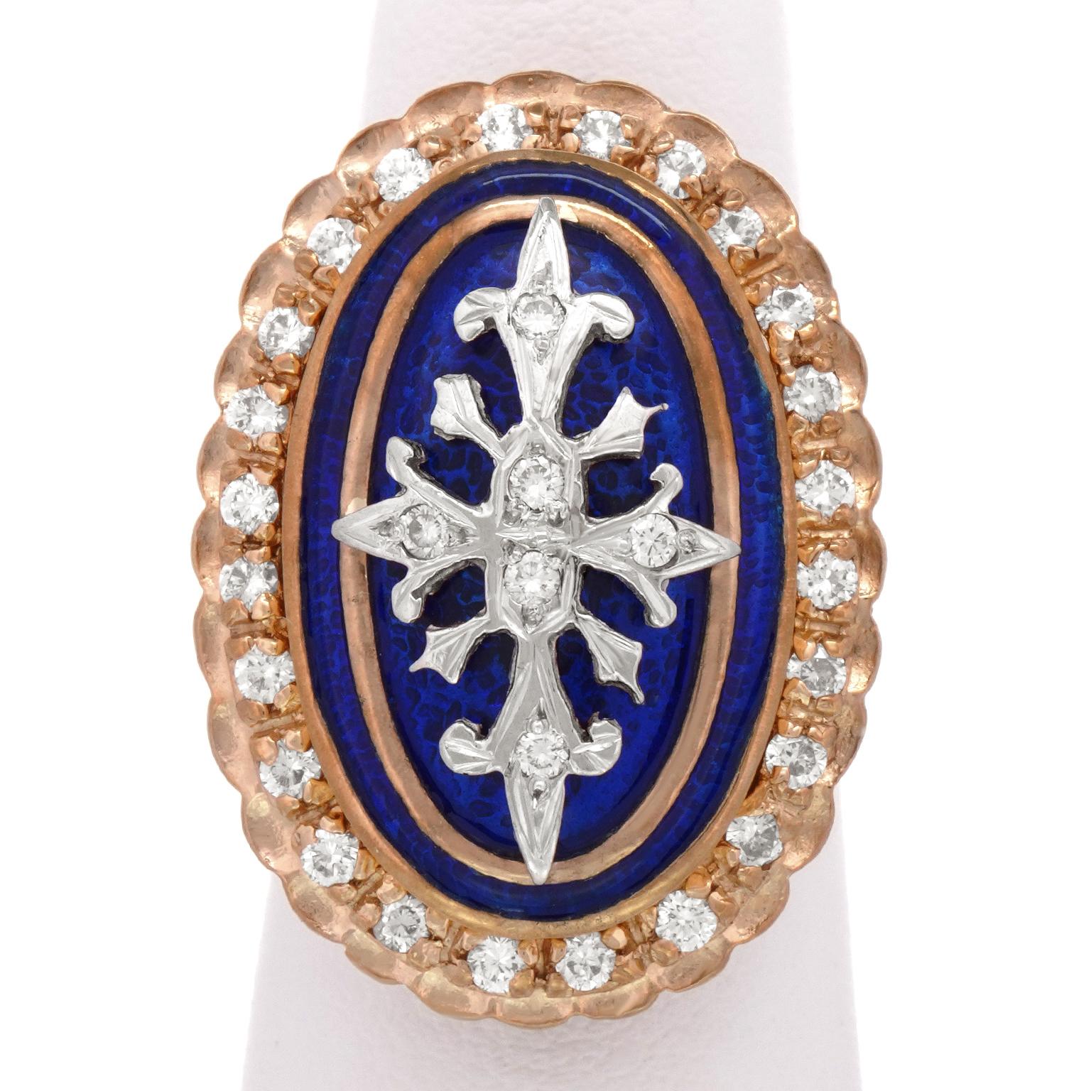 Round Cut Art Deco Enamel Ring For Sale