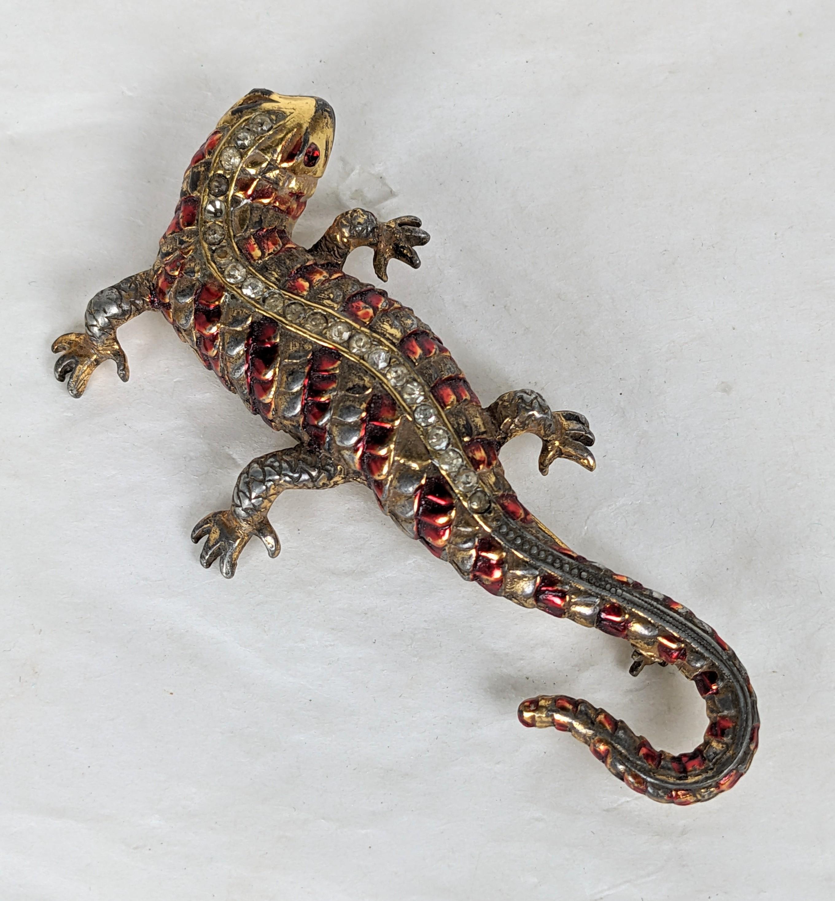 Art déco Broche Salamander Art Déco en émail en vente