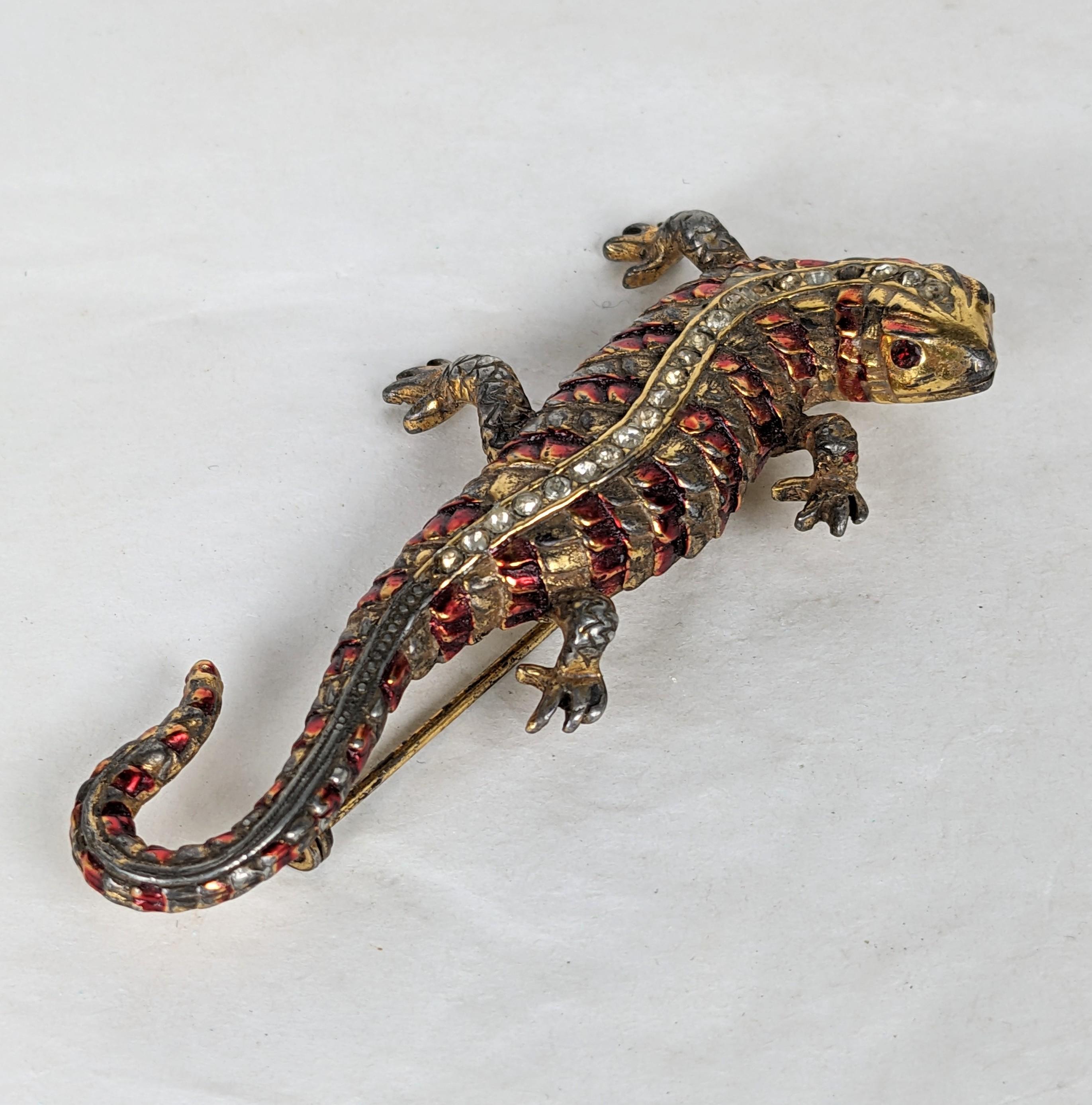 Women's Art Deco Enamel Salamander Brooch For Sale