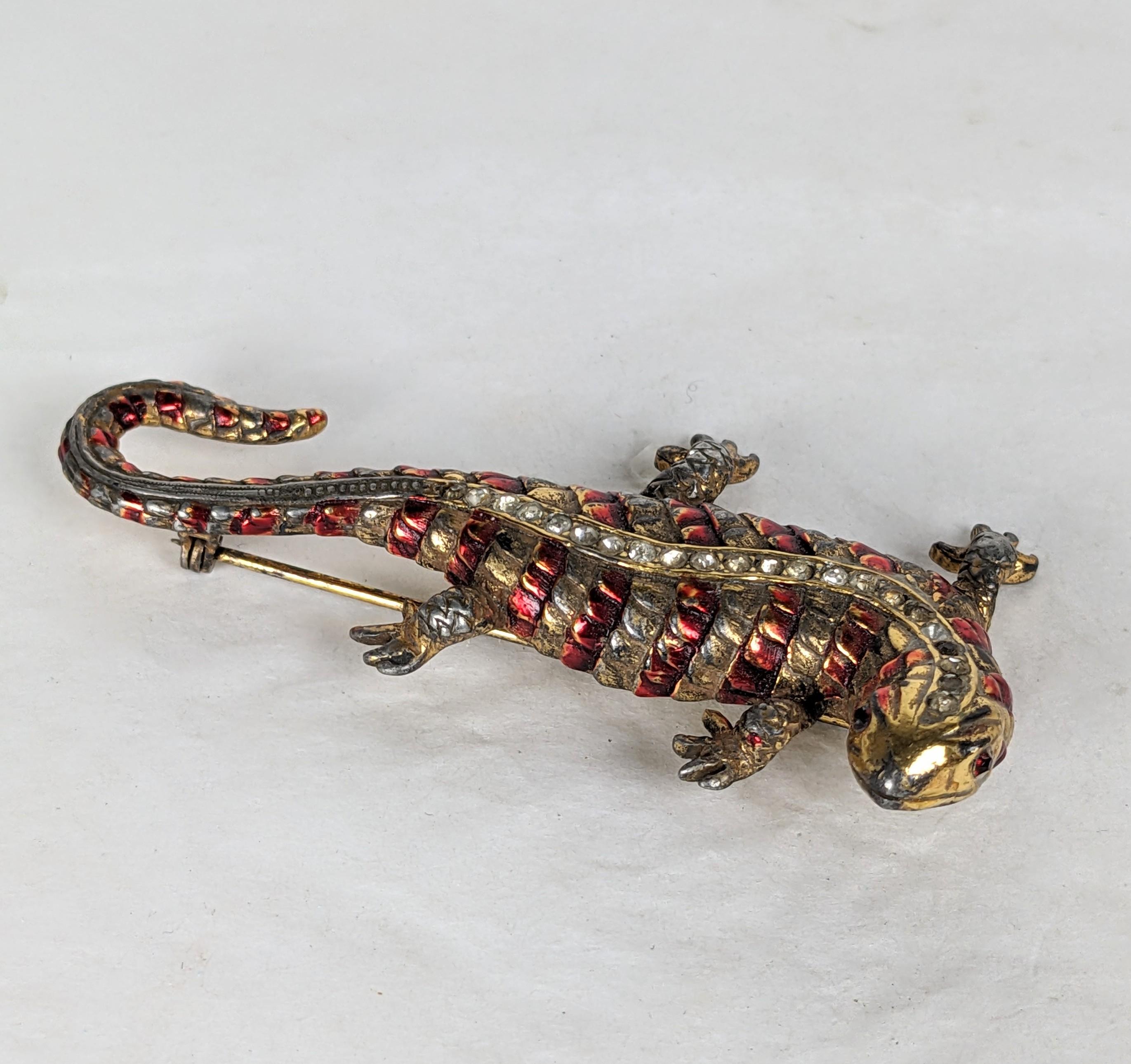 Women's Art Deco Enamel Salamander Brooch For Sale