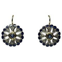 Art Deco Style Sapphire White Diamond 14 Karat Yellow Gold White Gold Earrings Art Deco Style Sapphire White Diamond 14 Karat Yellow Gold White Gold Earrings
