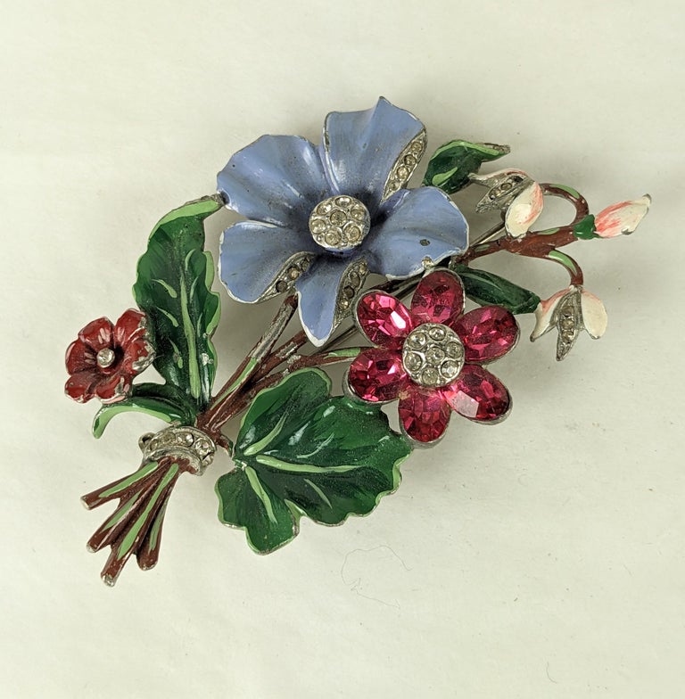 Broche Vintage Art Déco émaillée - Motif Fleur, En Cuivre, Occasion