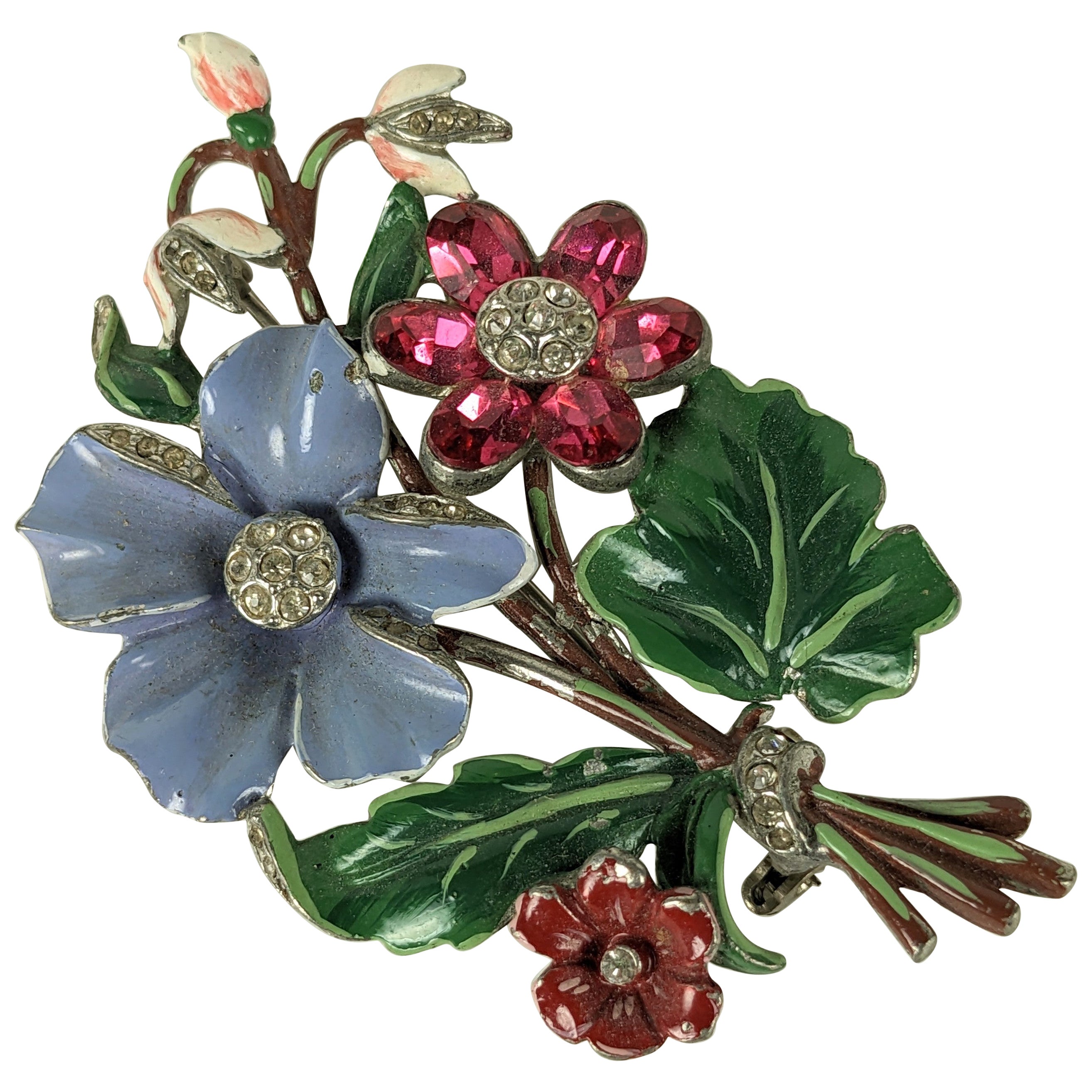 Art Deco Enamel Spray Brooch For Sale
