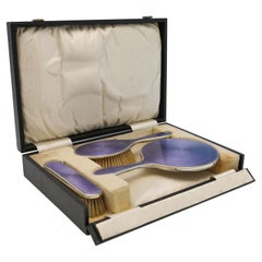 Art Deco Enamel & Sterling Silver Dressing Table Set, 1925 Levi & Salaman