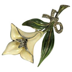 Art Deco Enamel Trembler Calla Lilly Brooch