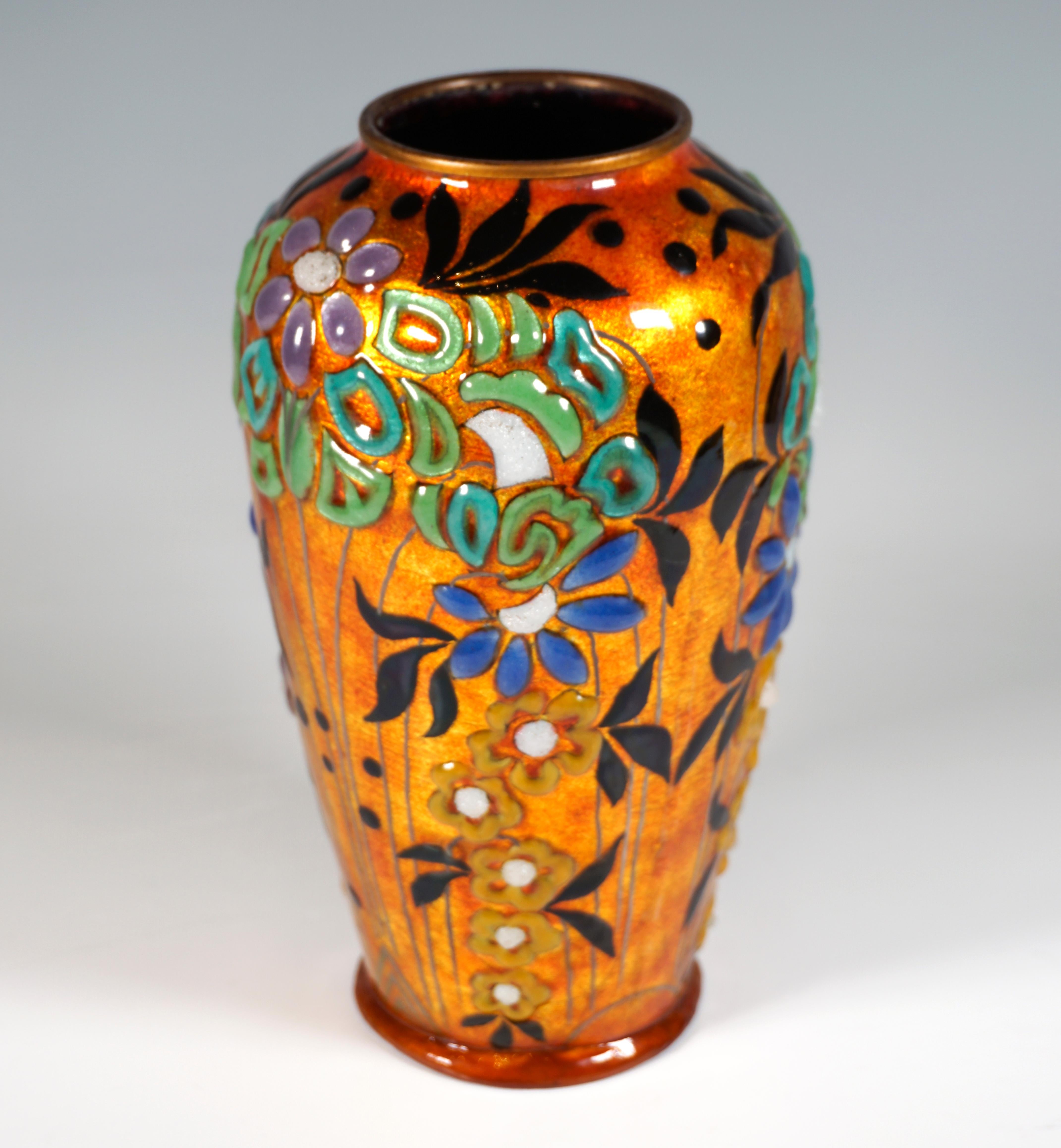Art Deco Art Déco Enamel Vase With Floral Decor, Jules Sarlandie, Limoges, France 1920