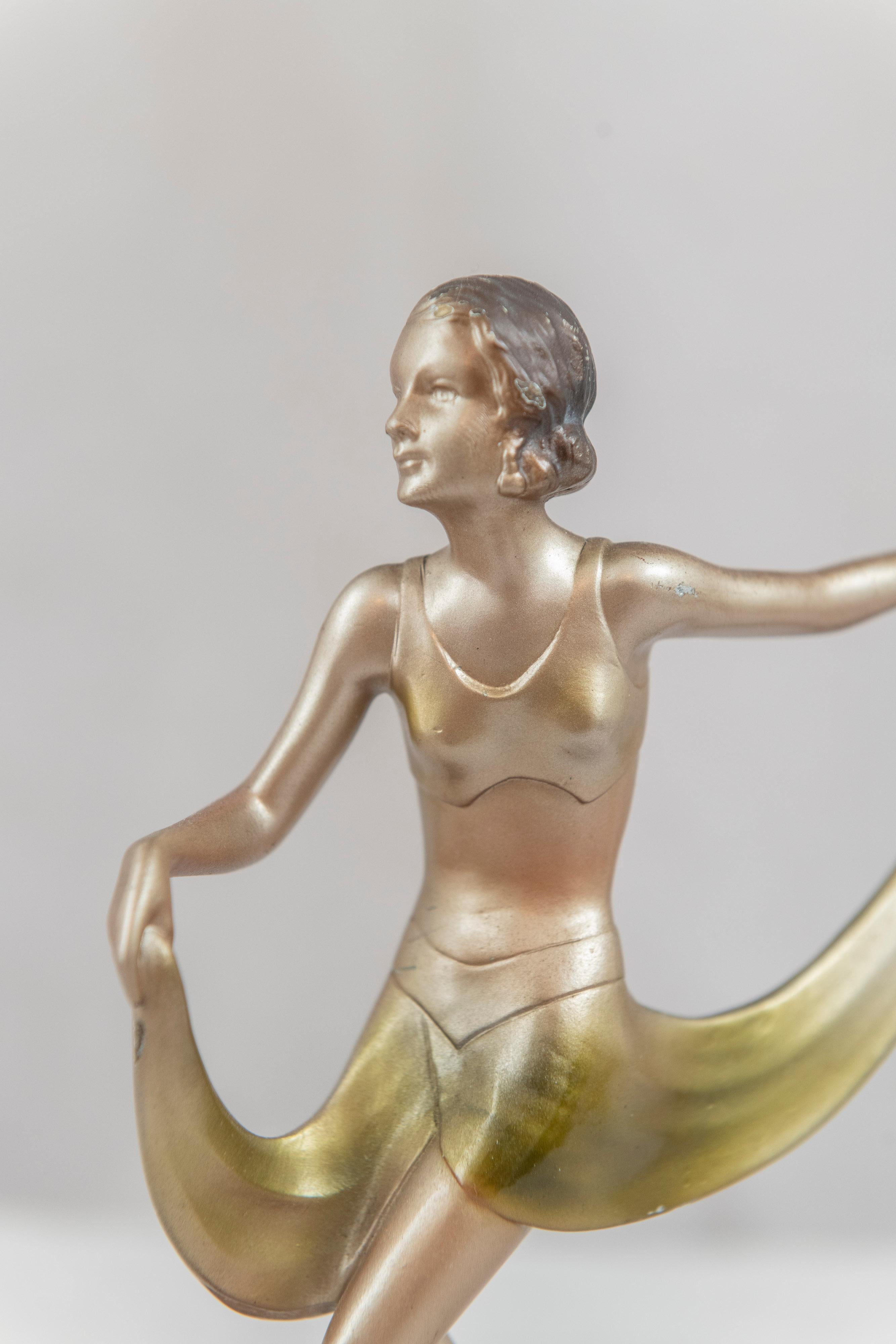 Hand-Crafted Art Deco Enameled Bronze, Young Female Dancer Signed Lorenzl Austrian circa 1930 For Sale