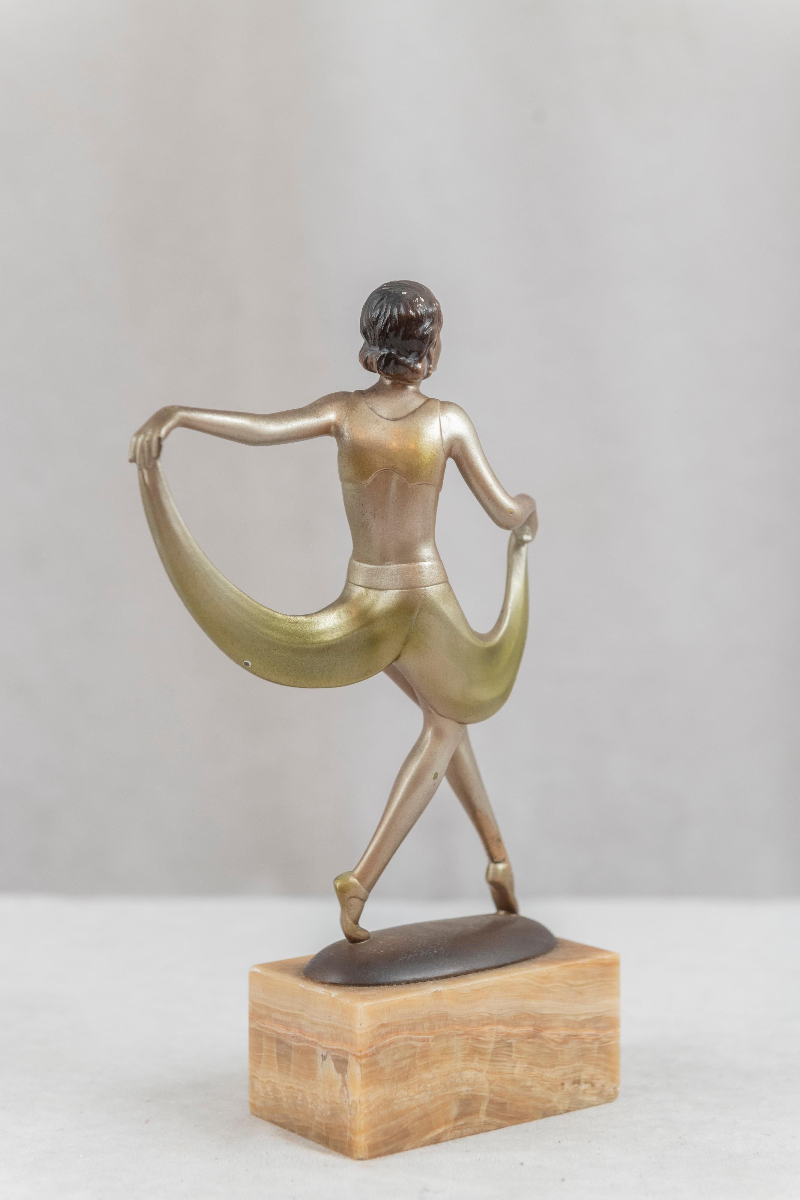 Mid-20th Century Art Deco Enameled Bronze, Young Female Dancer Signed Lorenzl Austrian circa 1930 For Sale