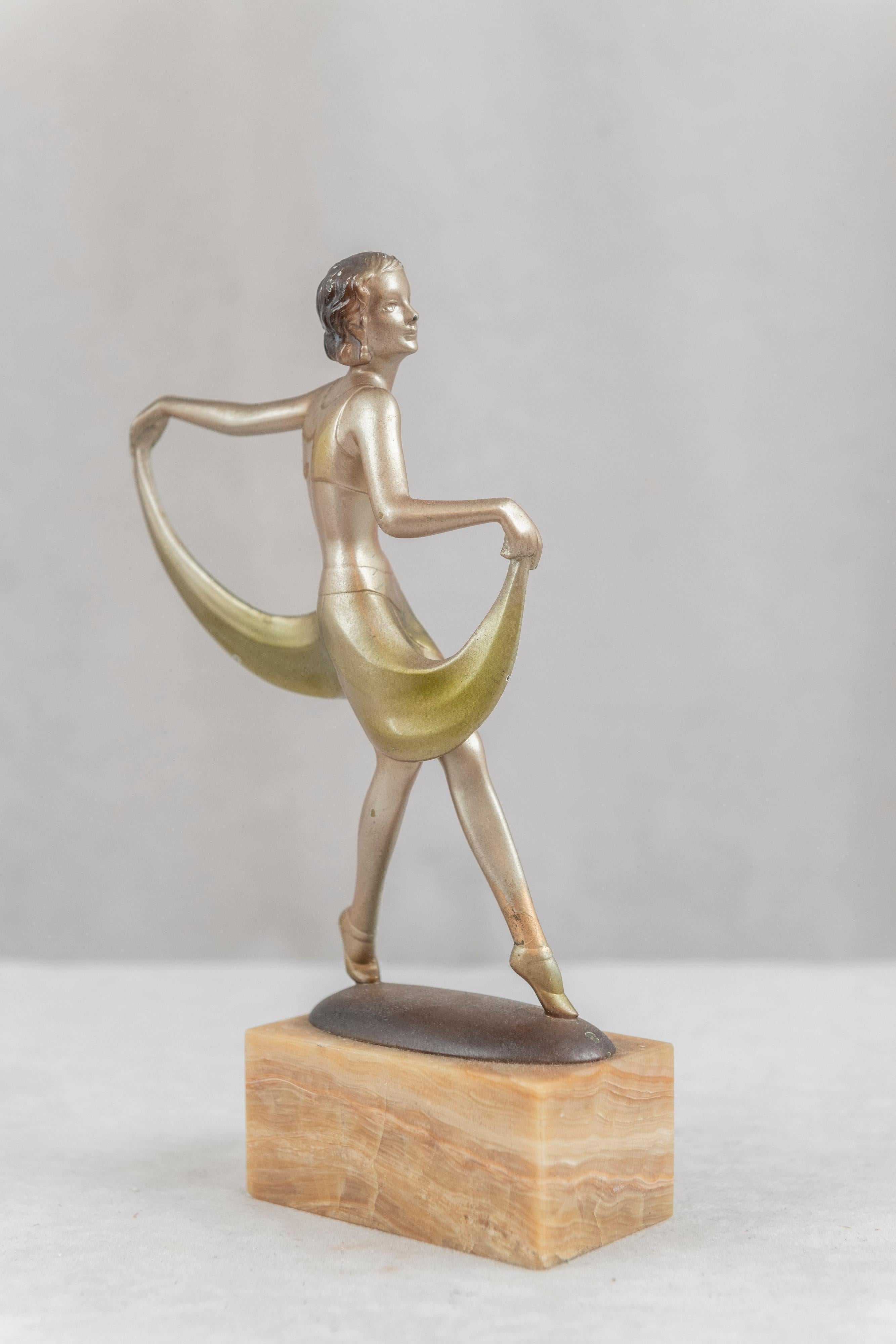 Art Deco Enameled Bronze, Young Female Dancer Signed Lorenzl Austrian circa 1930 For Sale 1