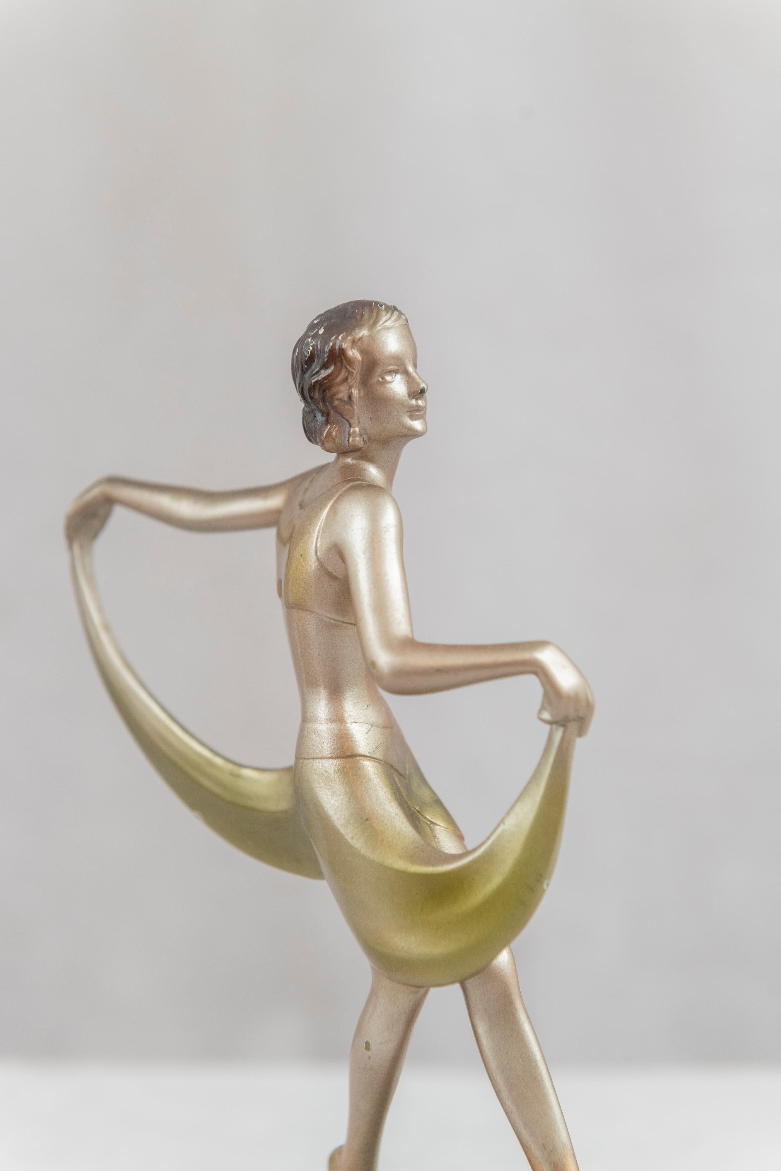 Art Deco Enameled Bronze, Young Female Dancer Signed Lorenzl Austrian circa 1930 For Sale 2