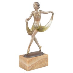 Art Deco Enameled Bronze, Young Female Dancer Signed Lorenzl Austrian circa 1930
