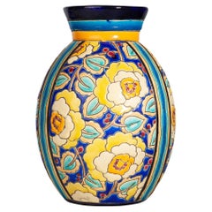 Art Déco Enameled Ceramic Vase by C. Catteau for Boch Frères Keramis, Belgium