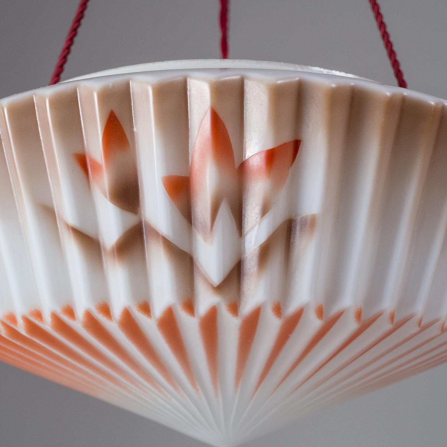Early 20th Century Art Deco Enameled Glass Suspension, circa 1930