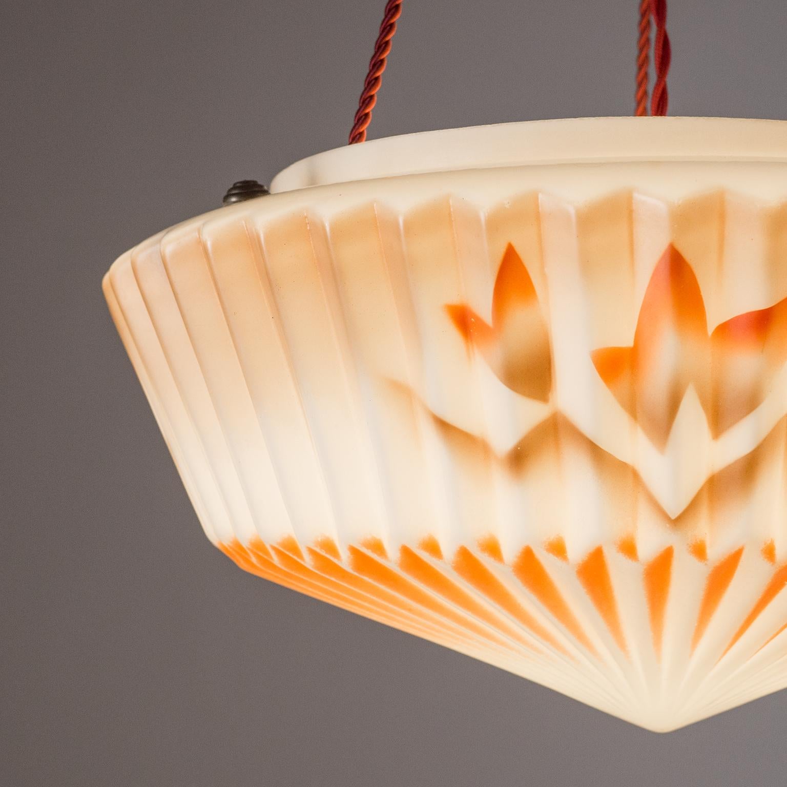 Art Deco Enameled Glass Suspension, circa 1930 In Good Condition In Vienna, AT