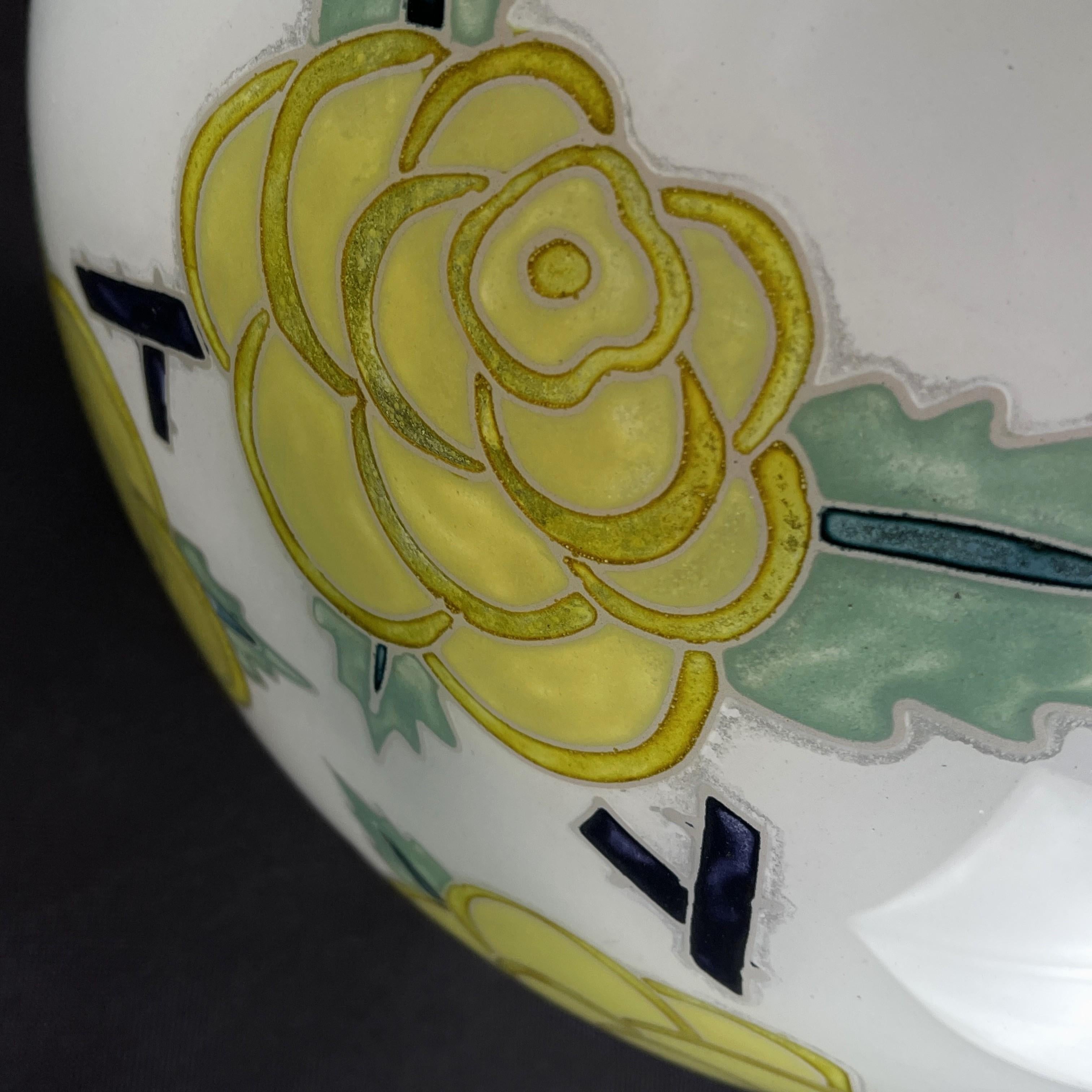 French Art Deco Enameled Pendant Lamp Signed Maxonade for Verrier D'art, Paris, 1930s