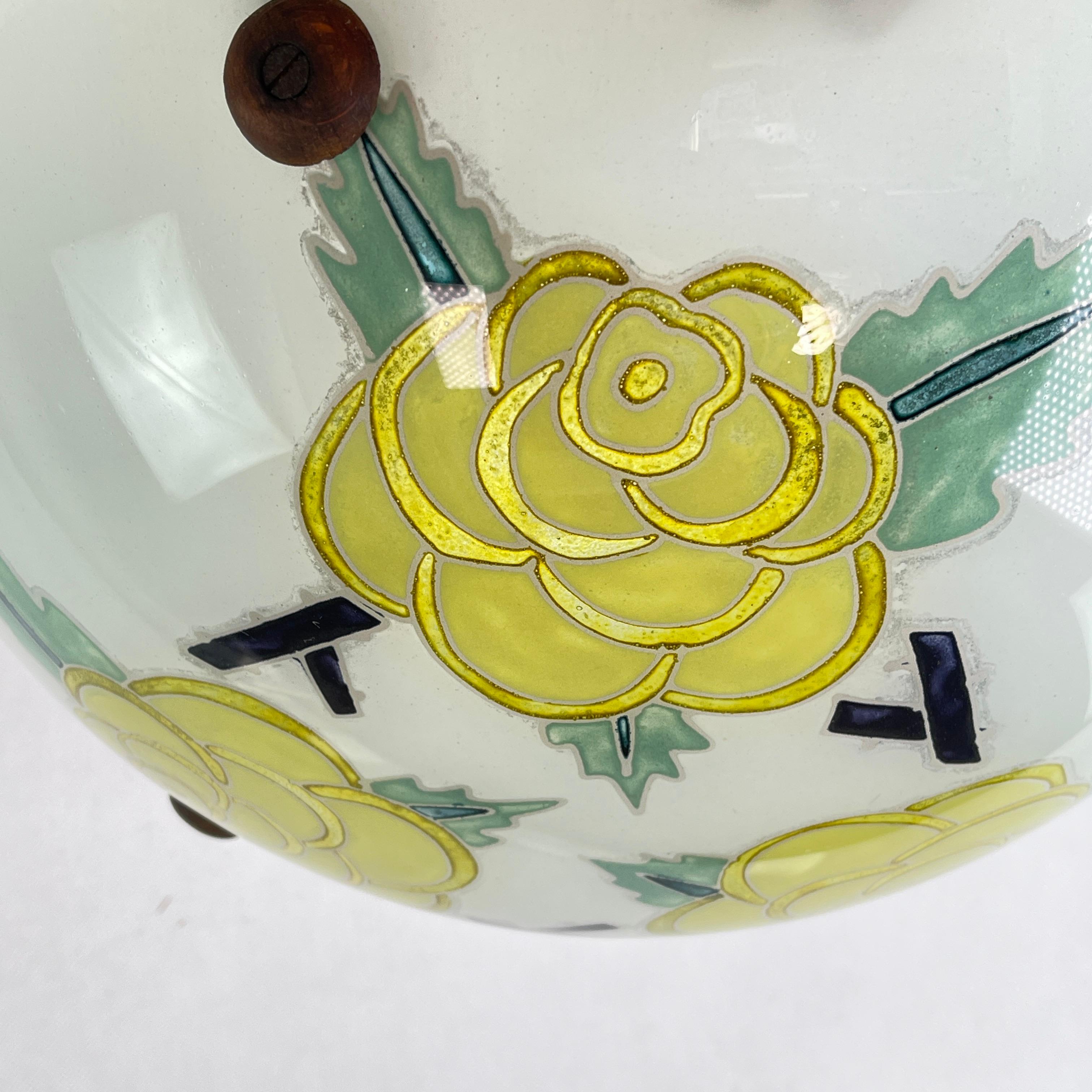 Art Deco Enameled Pendant Lamp Signed Maxonade for Verrier D'art, Paris, 1930s In Good Condition In Bingen am Rhein, RP