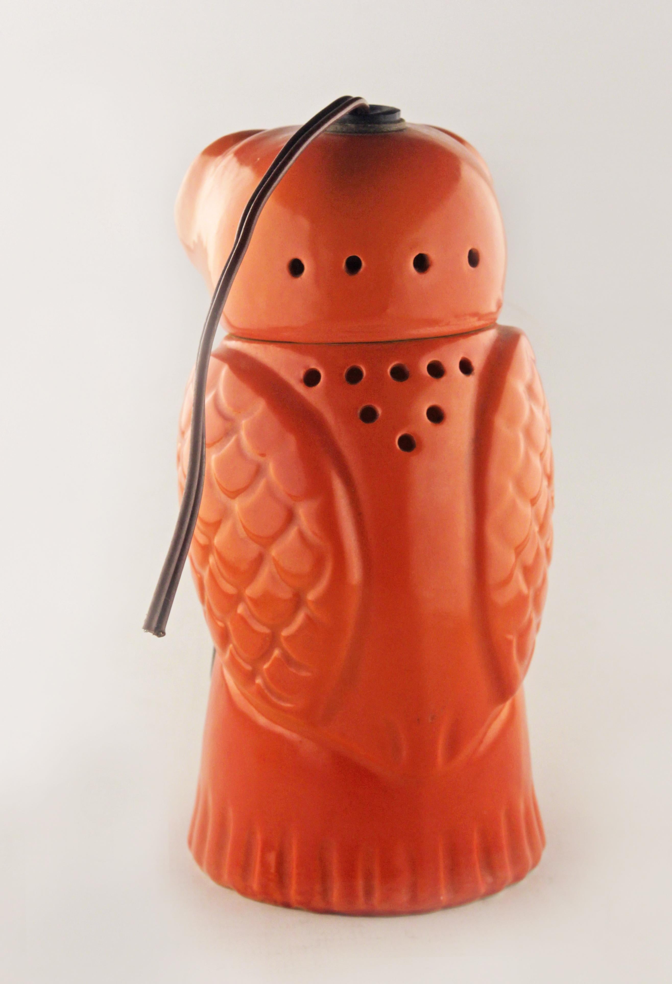 Ceramic Art Déco Enameled Porcelain Owl-Shapped Perfume Lamp by German Company Aerozon For Sale