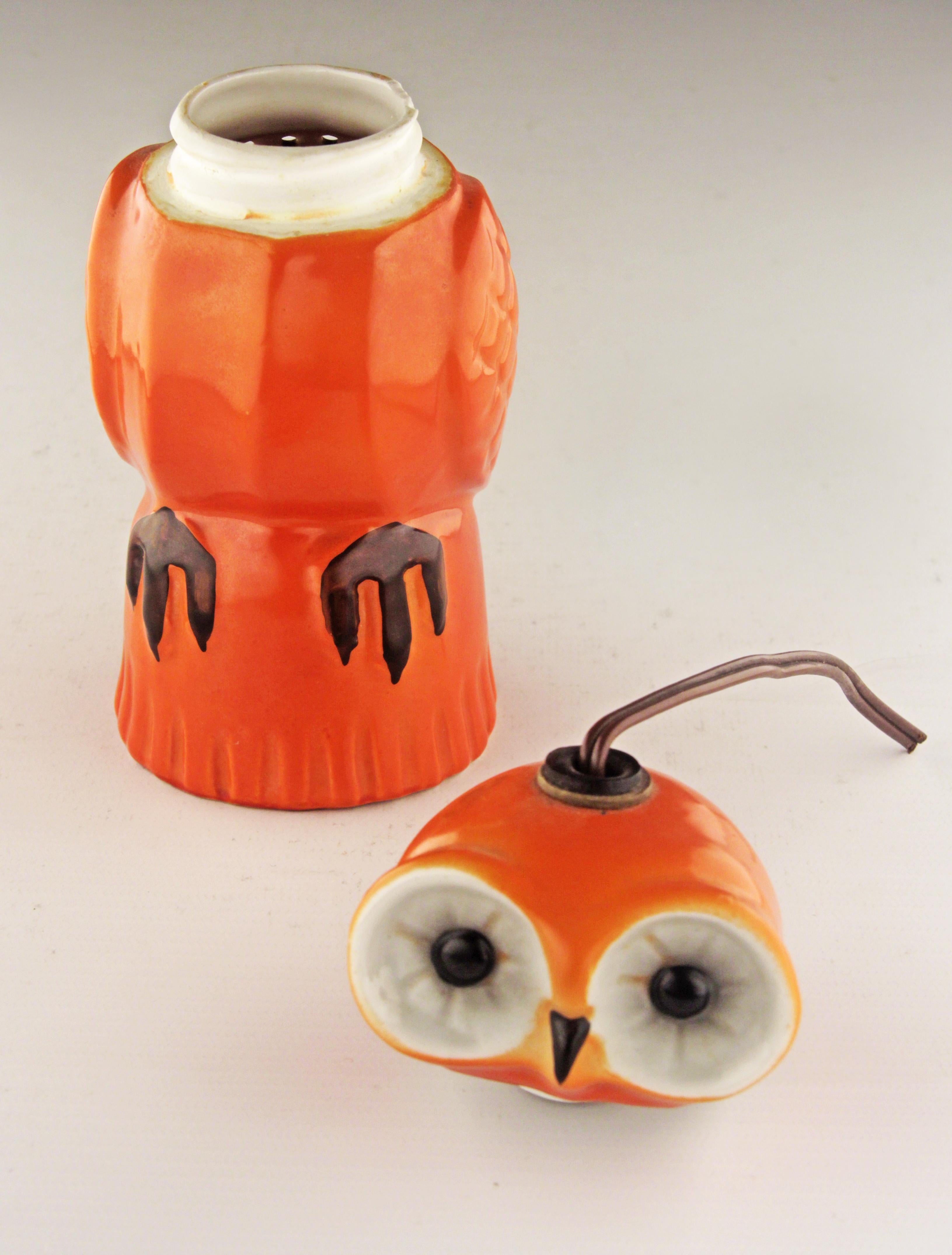 Paint Art Déco Enameled Porcelain Owl-Shapped Perfume Lamp by German Company Aerozon For Sale