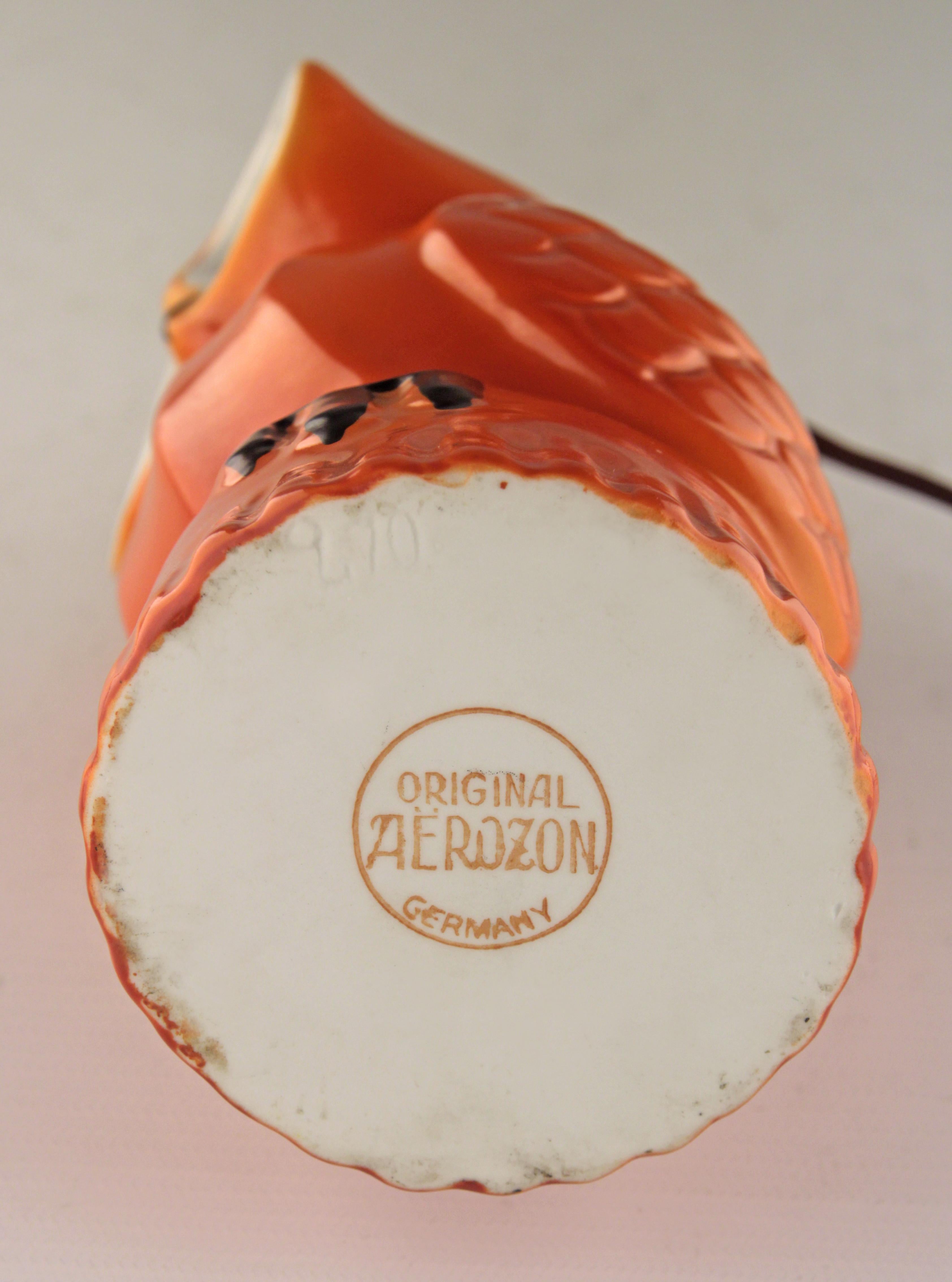 Art Déco Enameled Porcelain Owl-Shapped Perfume Lamp by German Company Aerozon For Sale 2