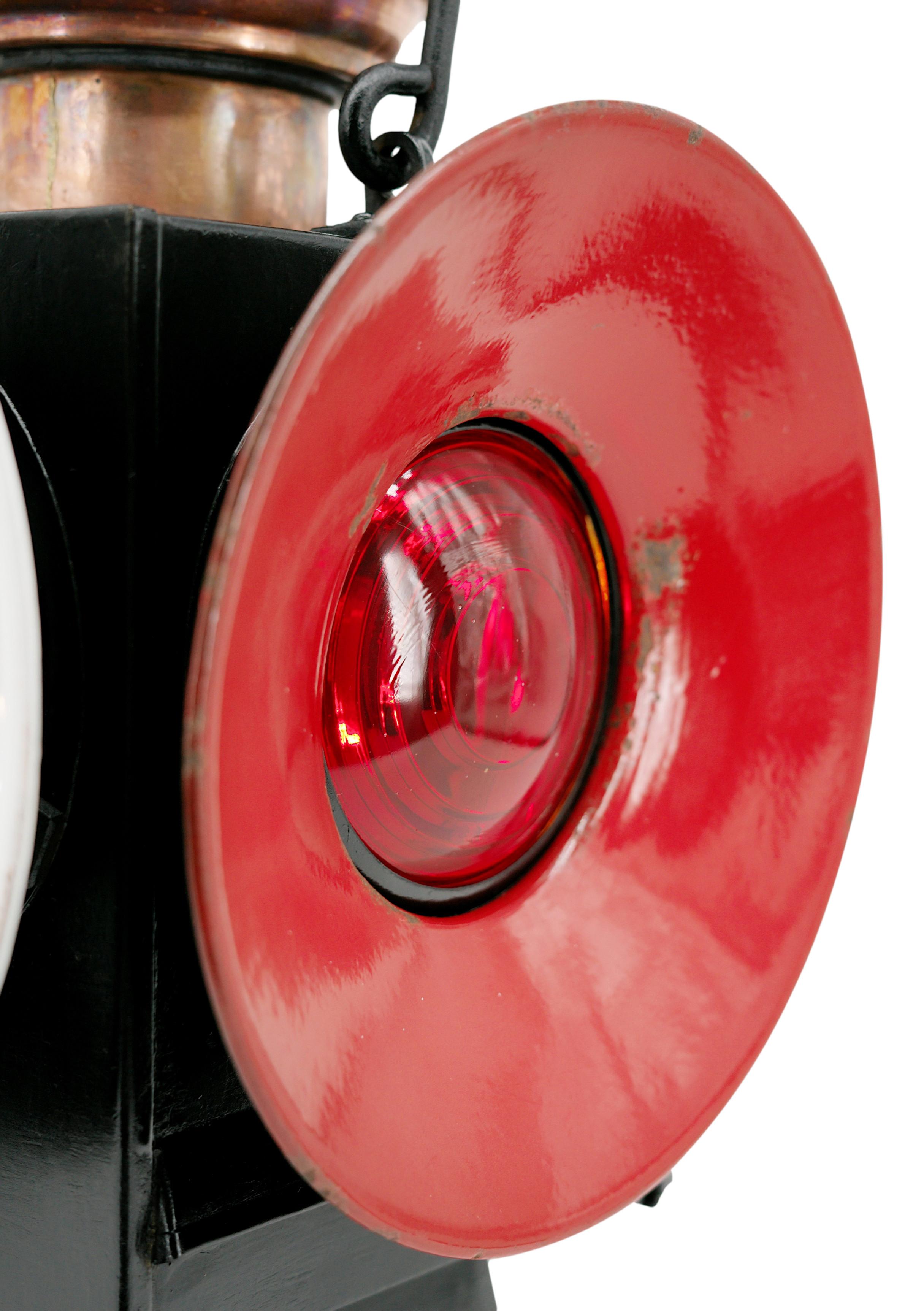 French Art Deco Enameled Railway Table lamp or Lantern, 1918-1920 For Sale