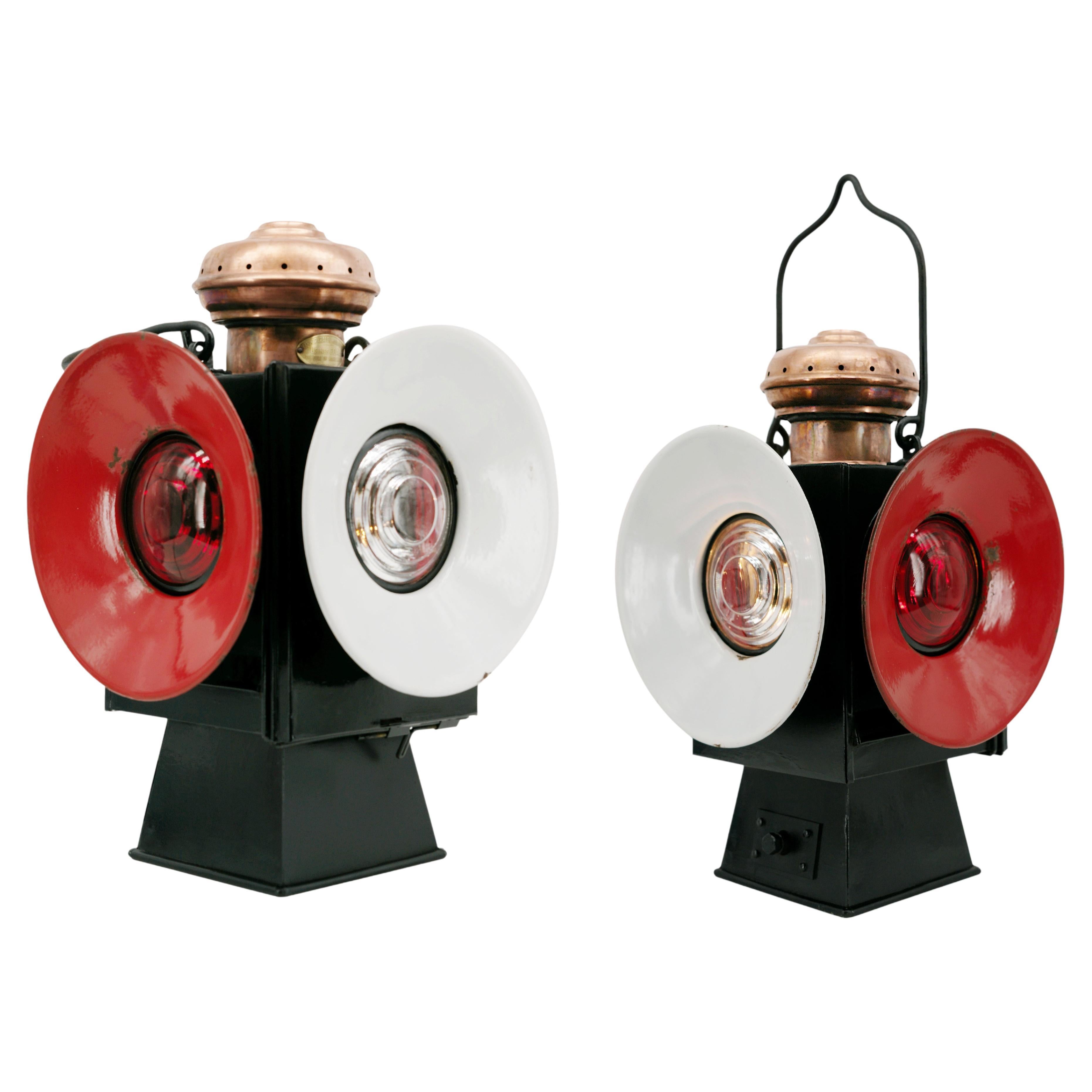 Art Deco Enameled Railway Table lamp or Lantern, 1920s