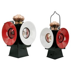 Lampada da tavolo o lanterna ferroviaria smaltata Art Déco, 1918-1920