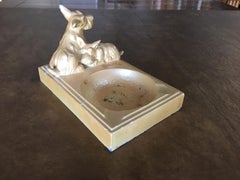 Art Deco Enameled Spelter Metal Terrier Ashtray