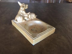 Art Deco Enameled Spelter Metal Terrier Ashtray