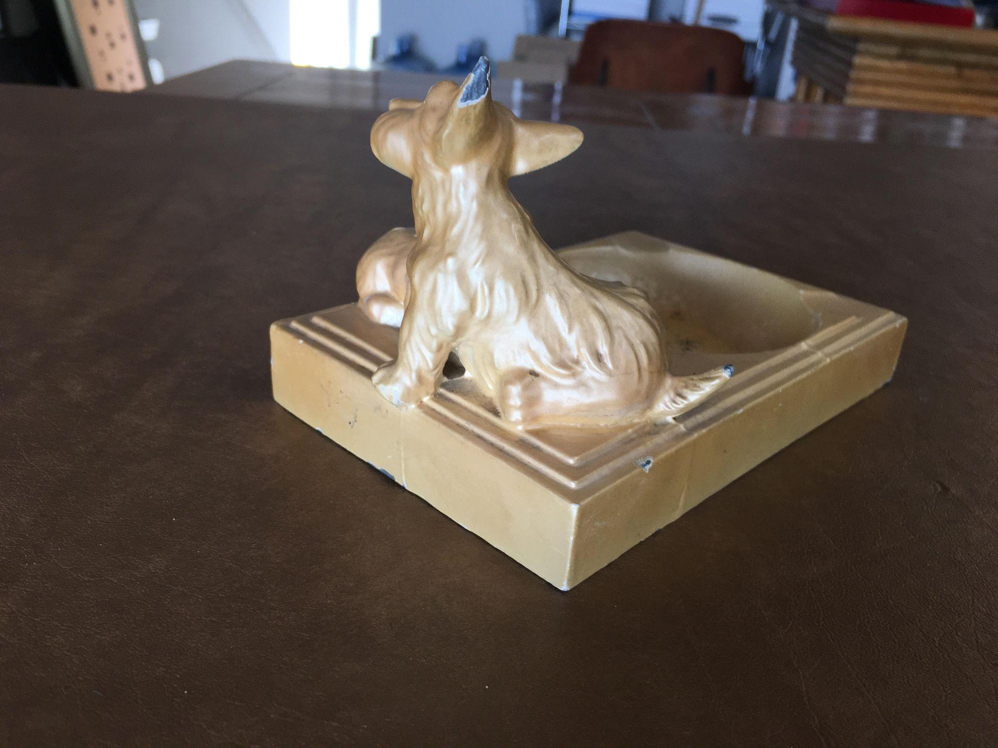 Mid-20th Century Art Deco Enameled Spelter Metal Terrier Ashtray For Sale