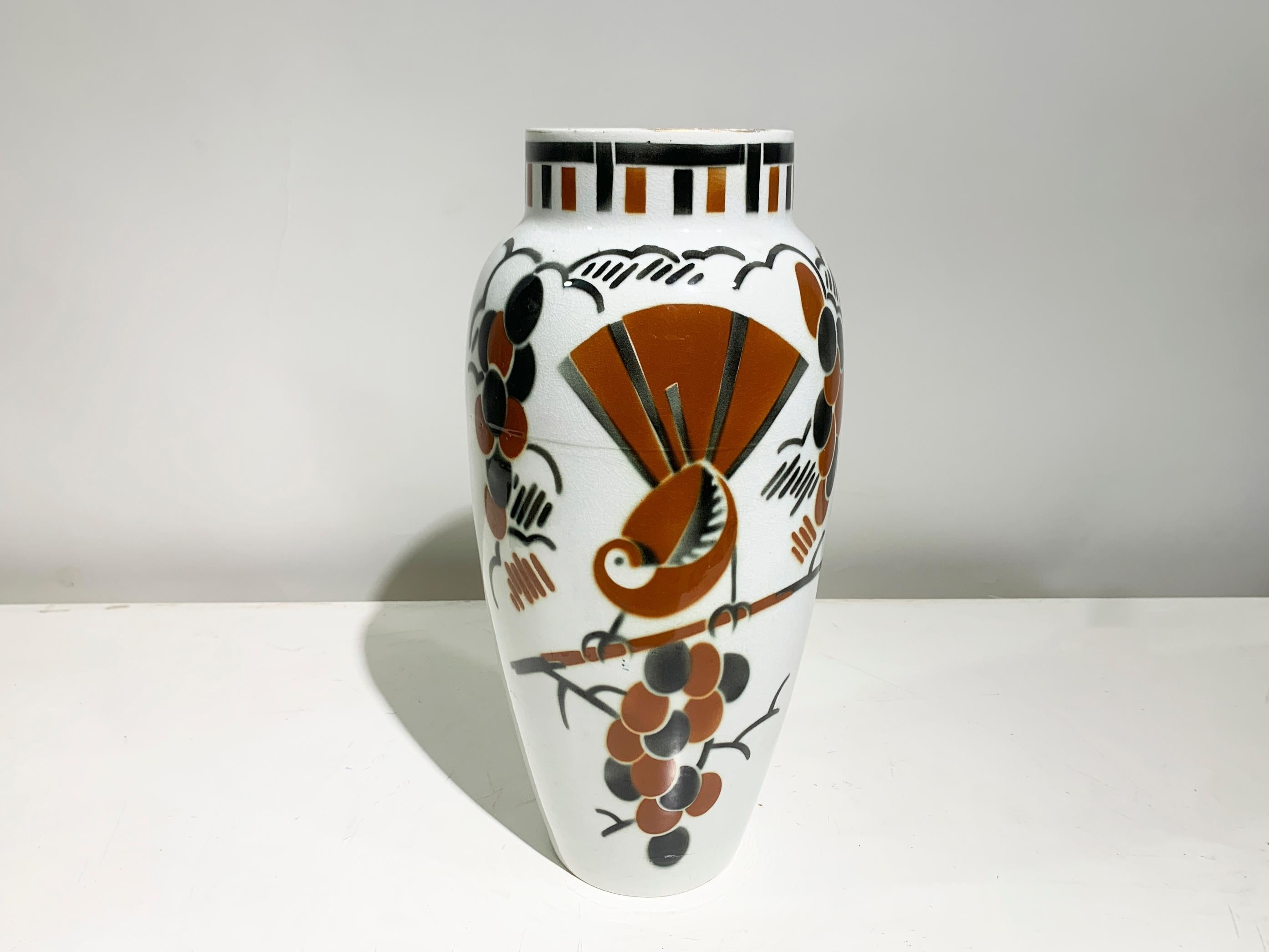 Francese Vaso smaltato Art Déco, firmato Keller e Guerin Luneville, Francia in vendita
