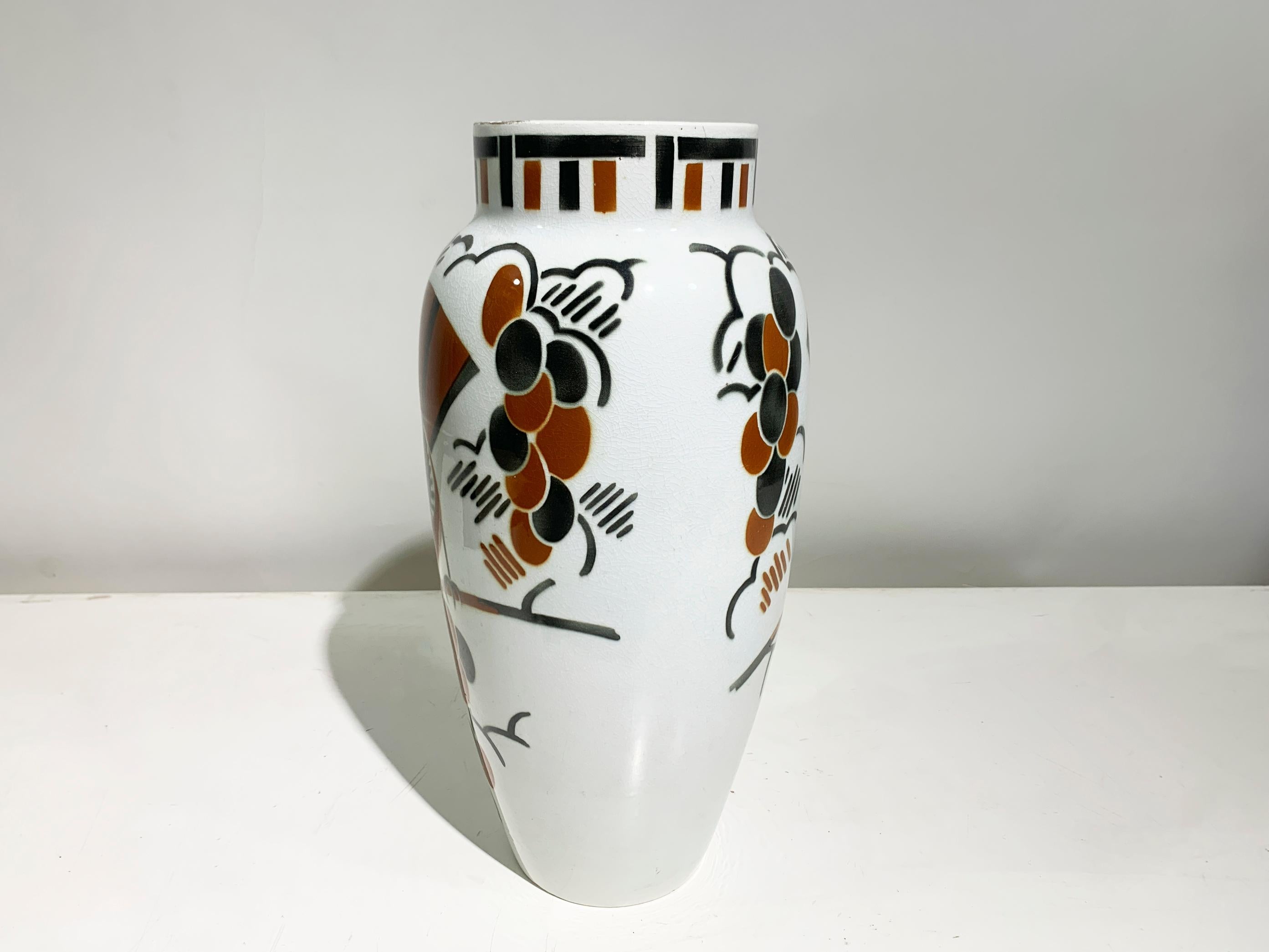 Smaltato Vaso smaltato Art Déco, firmato Keller e Guerin Luneville, Francia in vendita