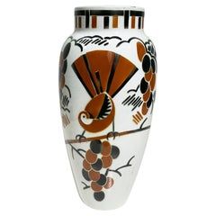 Art Deco Enameled Vase, Signed Keller And Guerin Luneville, France