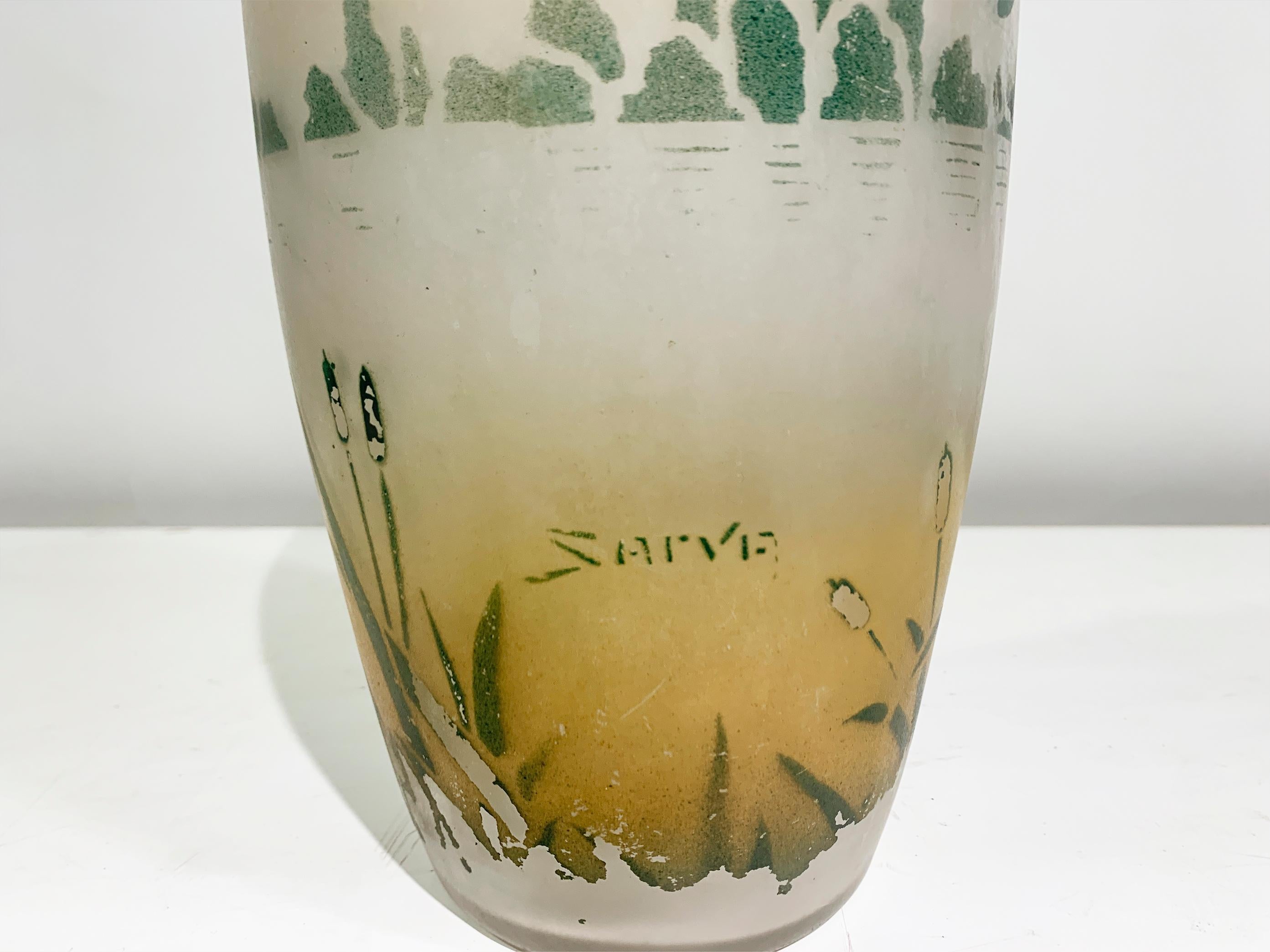Glass Art Deco Enameled Vase signed 