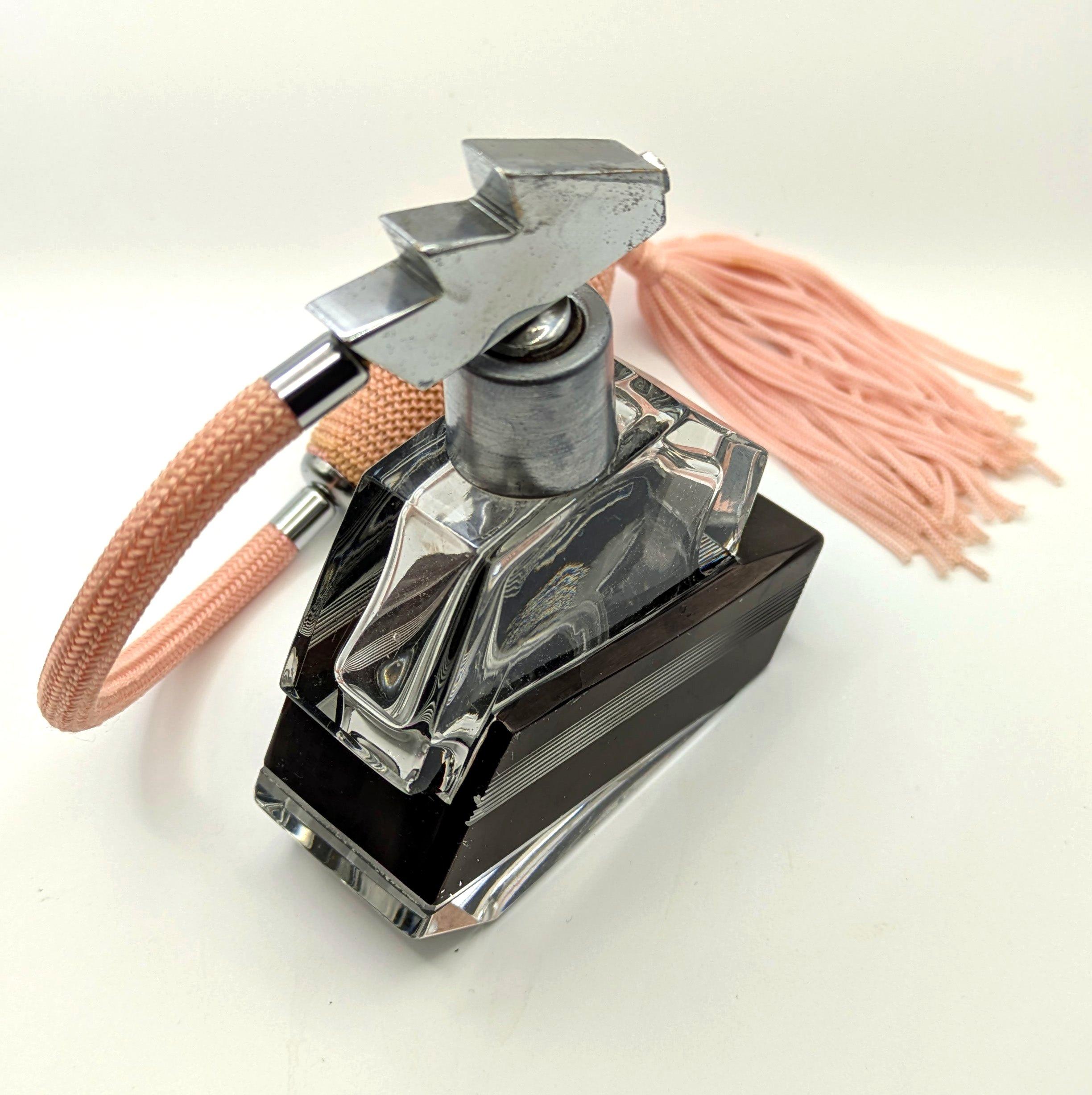 20th Century Art Deco Enamelled Glass & Chrome Geometric Perfume Atomiser, c1930 For Sale