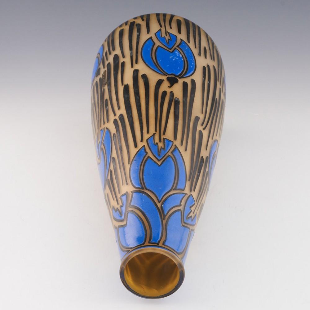 20th Century Art Deco Enamelled Glass Vase by Leune, circa 1925 For Sale