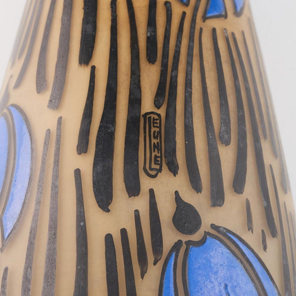 20ième siècle Vase en verre émaillé Art Déco par Leune, vers 1925