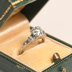 Art Deco Platinum GIA 1.60 Carat Diamond Ring. Old European Engagement Ring JVS1