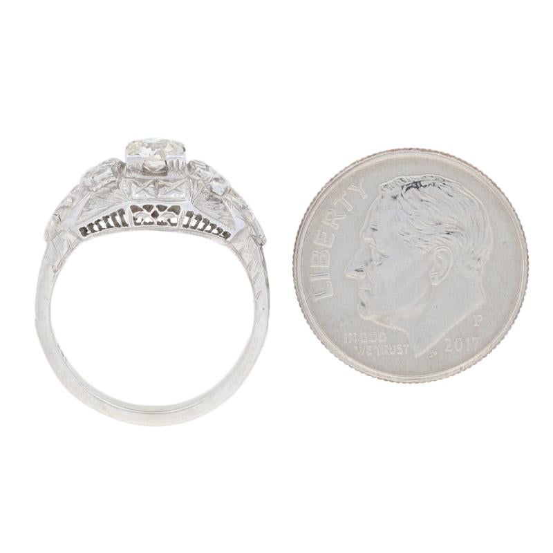 Women's Art Deco Ring, 18 Karat White Gold Vintage European Cut Diamond .25 Carat