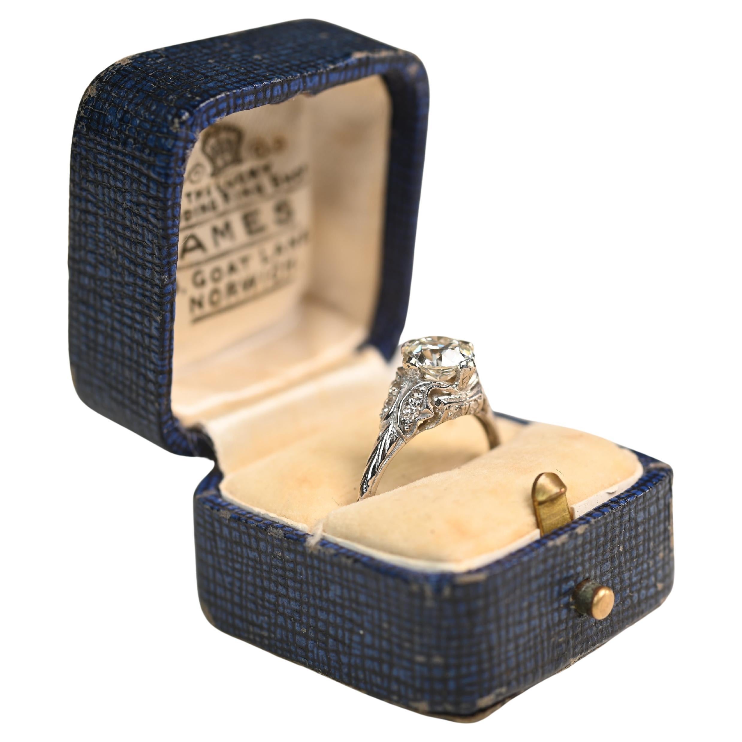 Art Deco Engagement Ring (GIA Approx 1.40-Carats), Platinum, Circa 1920 For Sale